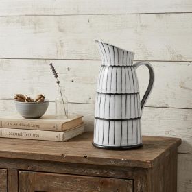 13" White And Black Artisan Glaze Ceramic Pitcher