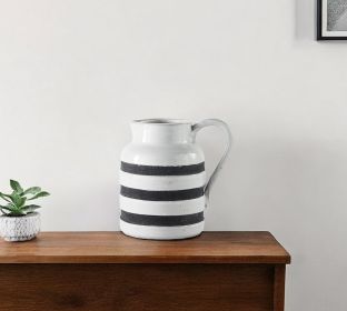 7" Rustic White And Blue Stripe Ceramic Jug
