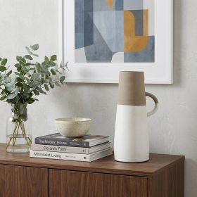 14" White and Natural Ceramic Decorative Jug Tabletop Sculpture