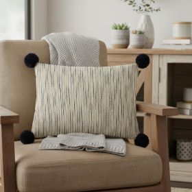 Beige And Midnight Pom Pom Lumbar Accent Pillow Cover