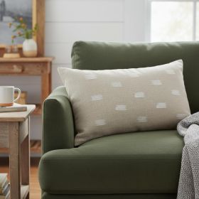 Canvas Beige And White Lumbar Accent Pillow Cover