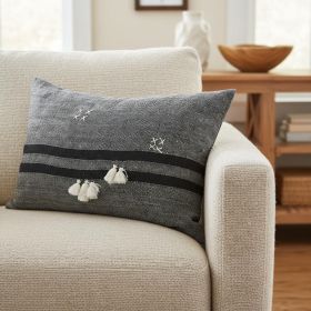Dark Gray Detailed Lumbar Throw Pillow Cover