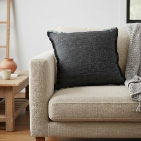 Dark Gray Fringed Throw Pillow Cover