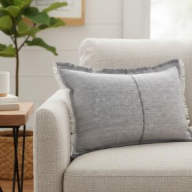 Light Gray Fringed Lumbar Throw Pillow Cover