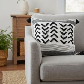 White And Gray Fringed Pillow Cover
