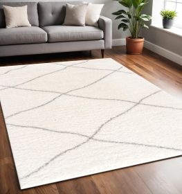 5' X 8' Ivory Modern Uneven Lattice Area Rug