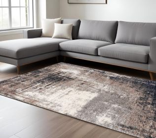 8' X 11' Ivory And Navy Retro Modern Area Rug