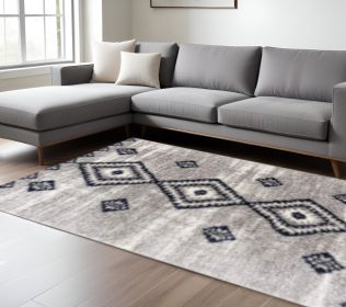 7' X 9' Gray And Navy Boho Chic Area Rug