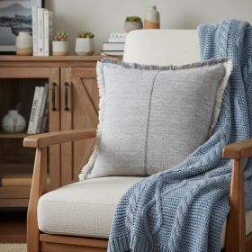 Fringed Blue And Beige Square Accent Pillow Cover