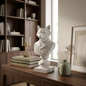 13" White Resin Fox Bust Tabletop Sculpture