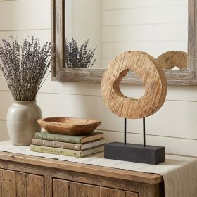 19" Brown and Black Wood Log Cross Section Tabletop Sculpture