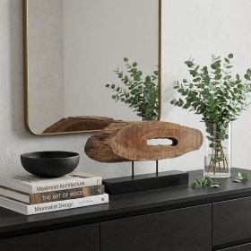 15" Brown and Black Wood and Metal Modern Abstract Tabletop Sculpture
