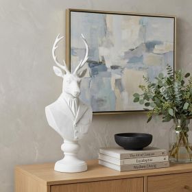 White Resin Suited Deer Bust Decor Piece