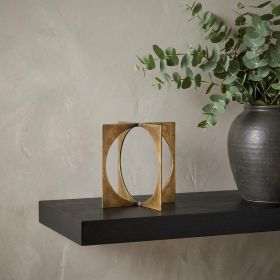 6" Burnished Gold Metal Circle Square Sculpture