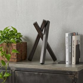 12" Gunmetal Gray Metal Abstract Geometric Tabletop Sculpture