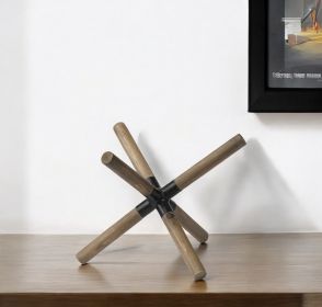 6" Brown Wood and Metal Modern Abstract Tabletop Sculpture