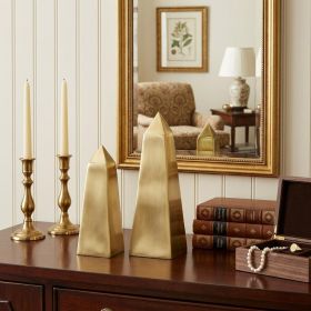 Set Of Two Gold Metal Elongated Pyramid Decor Pieces