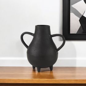 Black Matte Metal Two Handle Vase