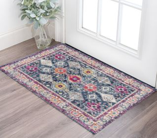 2' X 4' Blue and Ivory Oriental Area Rug