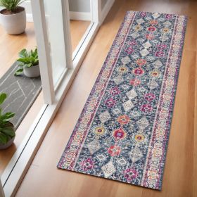 2' X 5' Blue and Ivory Oriental Area Rug