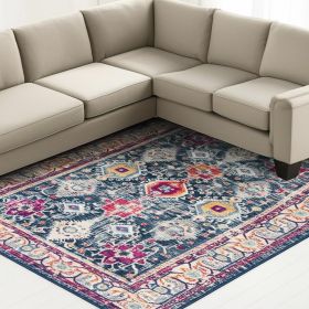 6' X 9' Blue and Ivory Oriental Area Rug