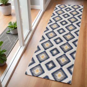 2' X 5' Blue Ikat Kilim Area Rug