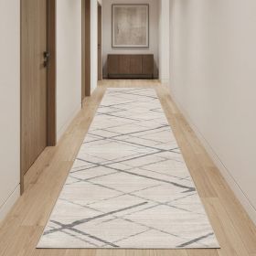 20' Runner Gray and Ivory Geometric Runner Rug