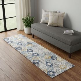 6' Runner Blue and Yellow Floral Area Rug