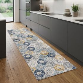 8' Runner Blue and Yellow Floral Runner Rug