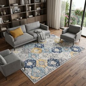 8' X 10' Blue and Yellow Floral Area Rug