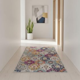 10' Runner Blue and Ivory Floral Runner Rug