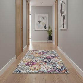 13' Runner Blue and Ivory Floral Runner Rug