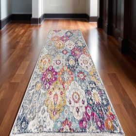 20' Runner Blue and Ivory Floral Runner Rug