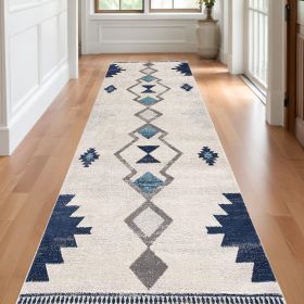 20' Runner Blue and Ivory Southwestern Runner Rug