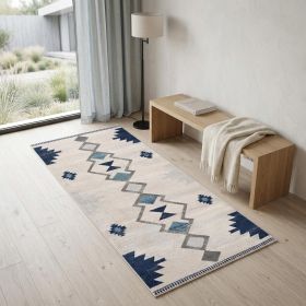 2' X 5' Blue and Ivory Southwestern Area Rug