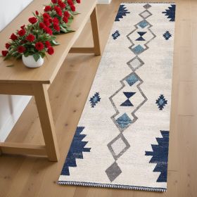6' Runner Blue and Ivory Southwestern Area Rug