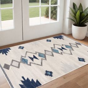 3' X 5' Blue and Ivory Southwestern Area Rug
