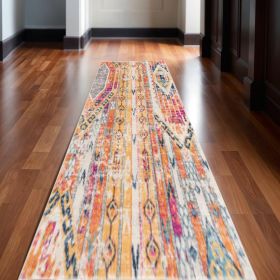 15' Runner Gold and Ivory Southwestern Runner Rug