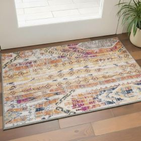 2' X 5' Gold and Ivory Southwestern Area Rug