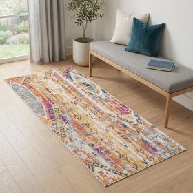 2' X 6' Gold And Ivory Southwestern Area Rug