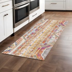 8' Runner Gold and Ivory Southwestern Runner Rug