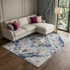 12' X 18' Blue Oriental Washable Non Skid Area Rug