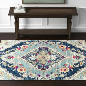 4' X 6' Blue and Ivory Medallion Area Rug