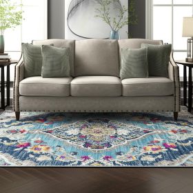 5' X 7' Blue and Ivory Medallion Area Rug
