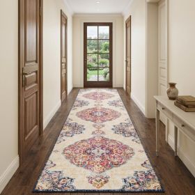 10' Runner Blue and Beige Medallion Runner Rug