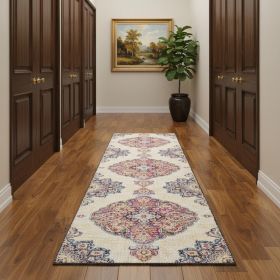 13' Runner Blue and Beige Medallion Runner Rug