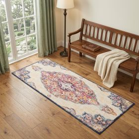 2' X 5' Blue and Beige Medallion Area Rug