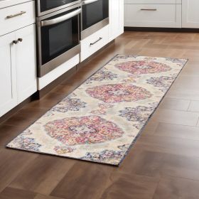 8' Runner Blue and Beige Medallion Runner Rug