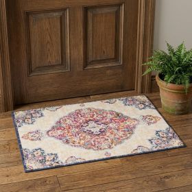 3' X 5' Blue and Beige Medallion Area Rug