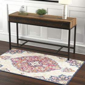 4' X 6' Blue and Beige Medallion Area Rug